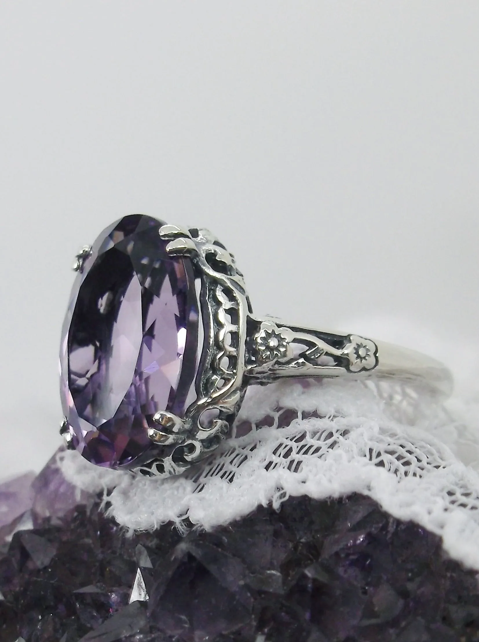 Natural Amethyst Ring, Edwardian Revival Jewelry #D70