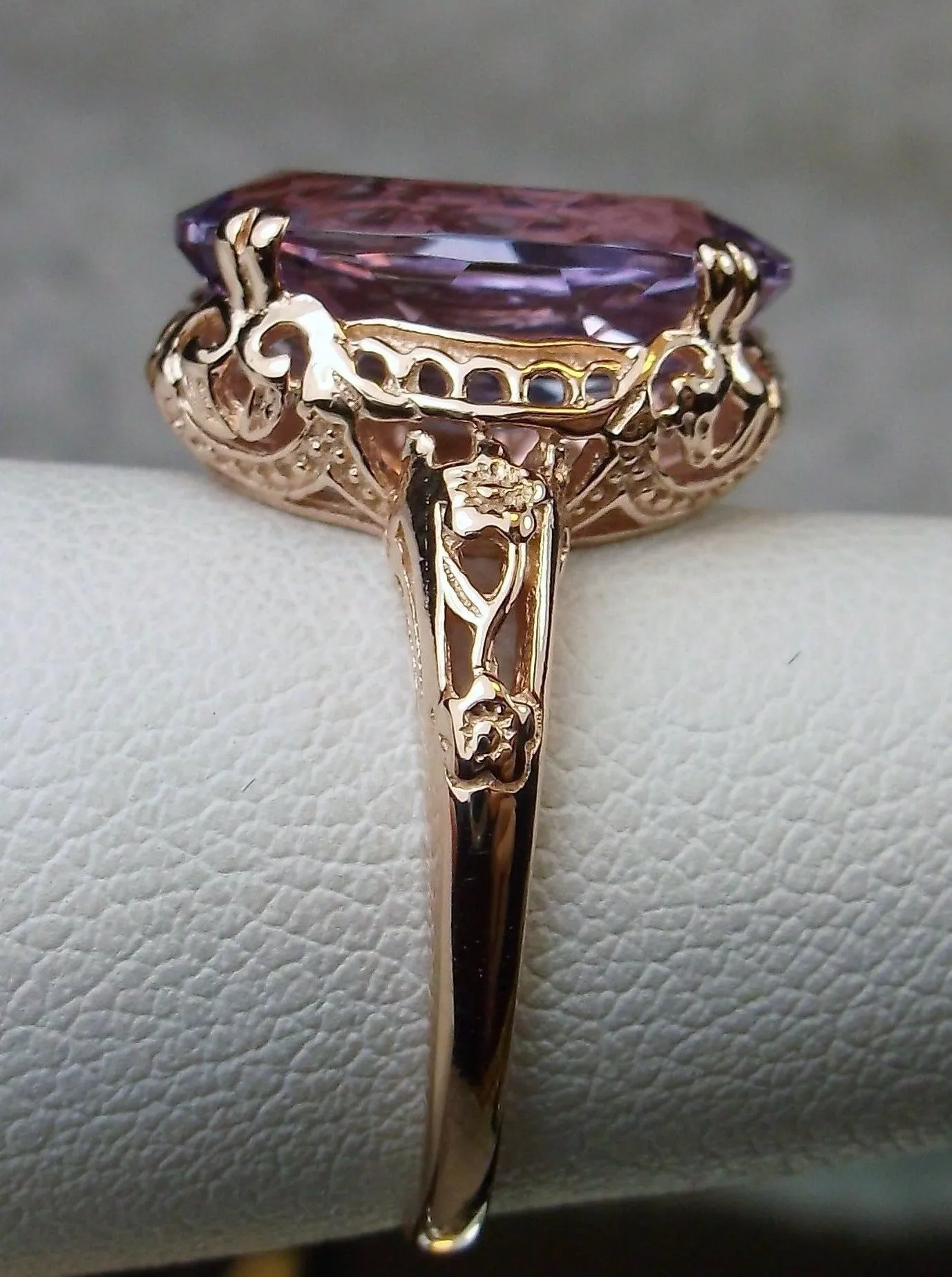 Natural Amethyst Ring, Rose Gold, Edwardian jewelry #D70