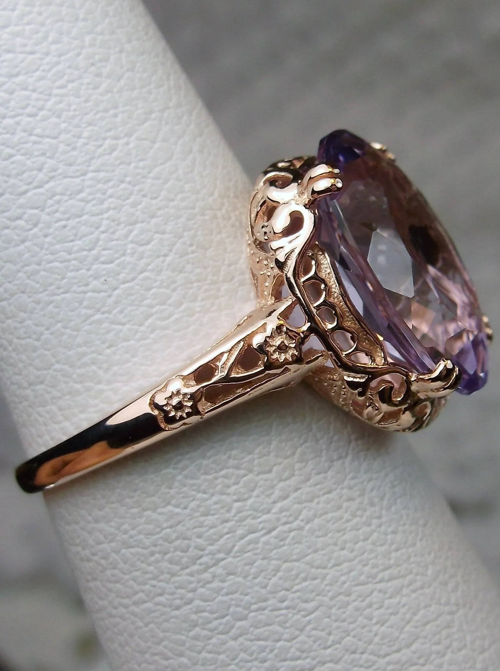 Natural Amethyst Ring, Rose Gold, Edwardian jewelry #D70