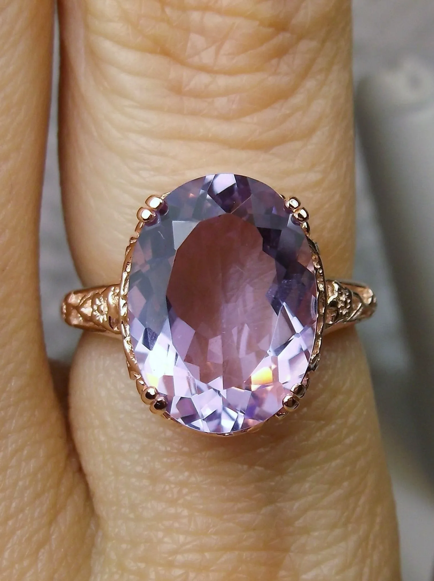 Natural Amethyst Ring, Rose Gold, Edwardian jewelry #D70
