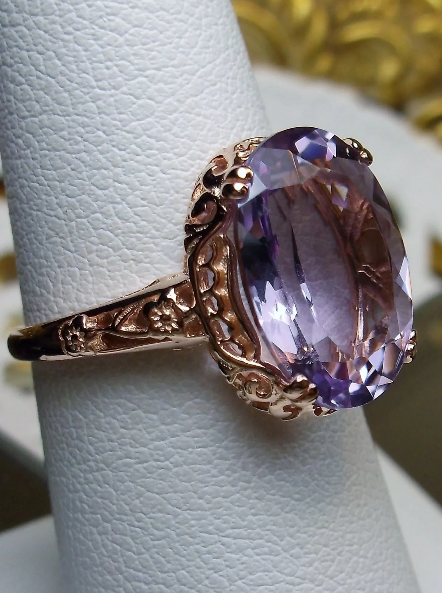 Natural Amethyst Ring, Rose Gold, Edwardian jewelry #D70