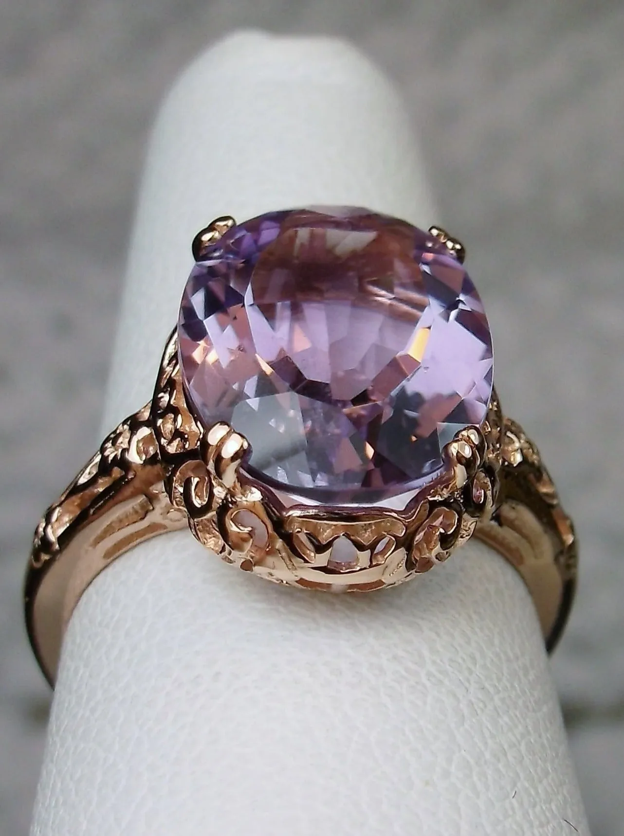 Natural Amethyst Ring, Rose Gold, Edwardian jewelry #D70