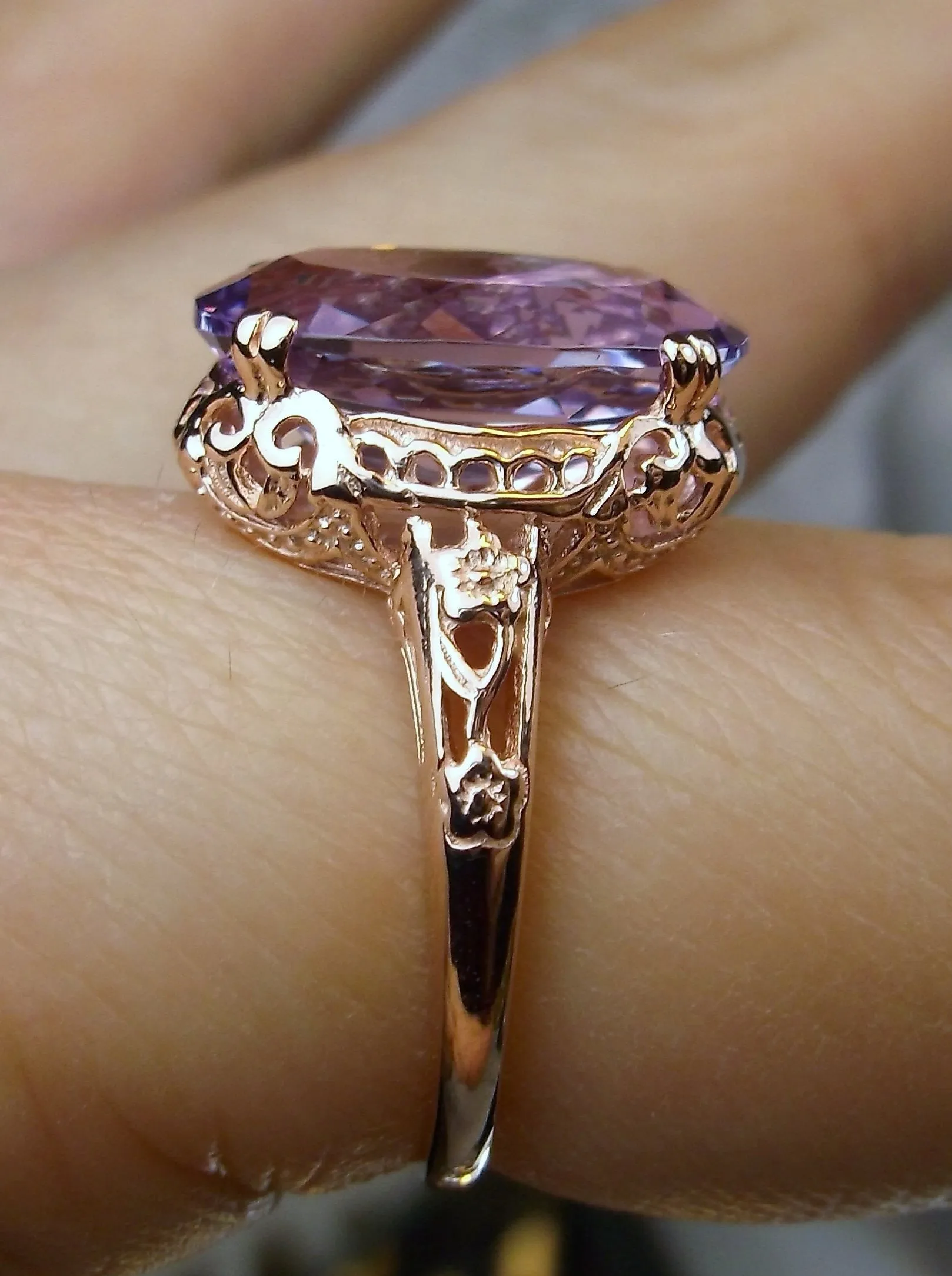 Natural Amethyst Ring, Rose Gold, Edwardian jewelry #D70