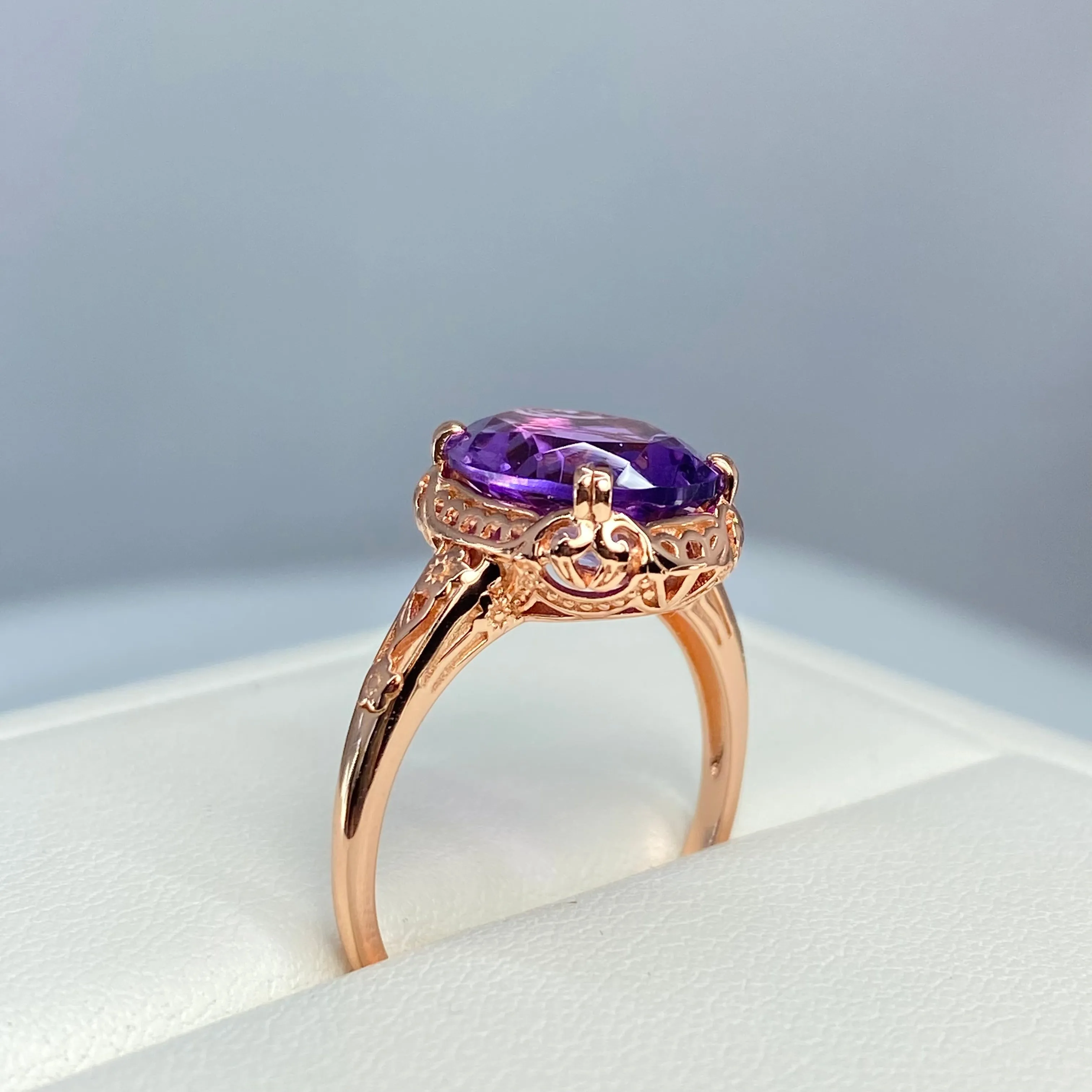 Natural Amethyst Ring, Size 5, Rose Gold plated, Edwardian Jewelry #D70z - Ready to Ship