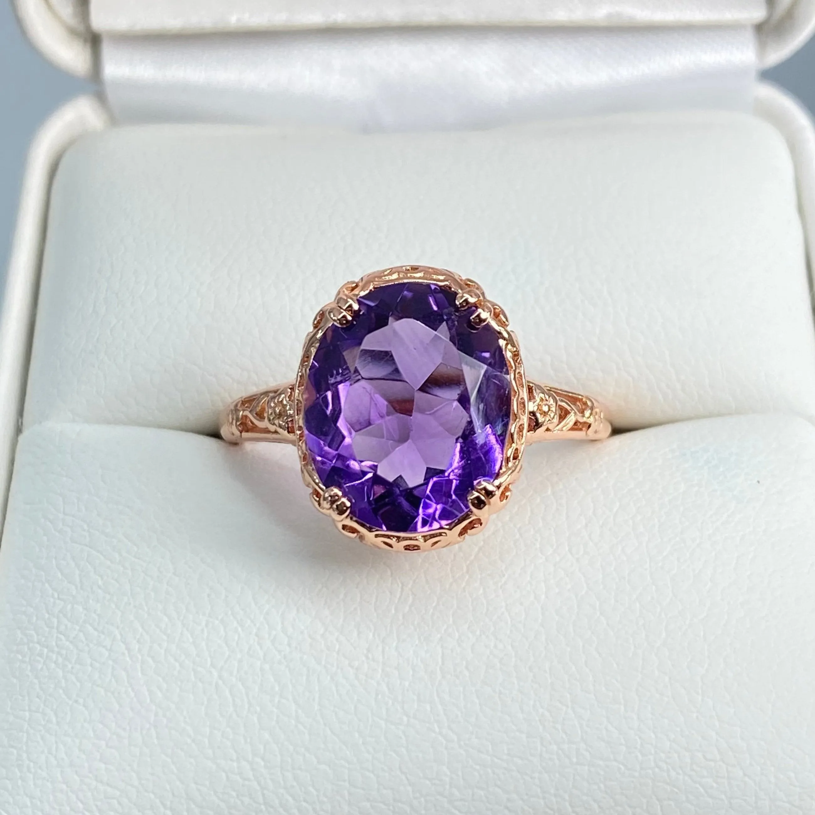 Natural Amethyst Ring, Size 5, Rose Gold plated, Edwardian Jewelry #D70z - Ready to Ship