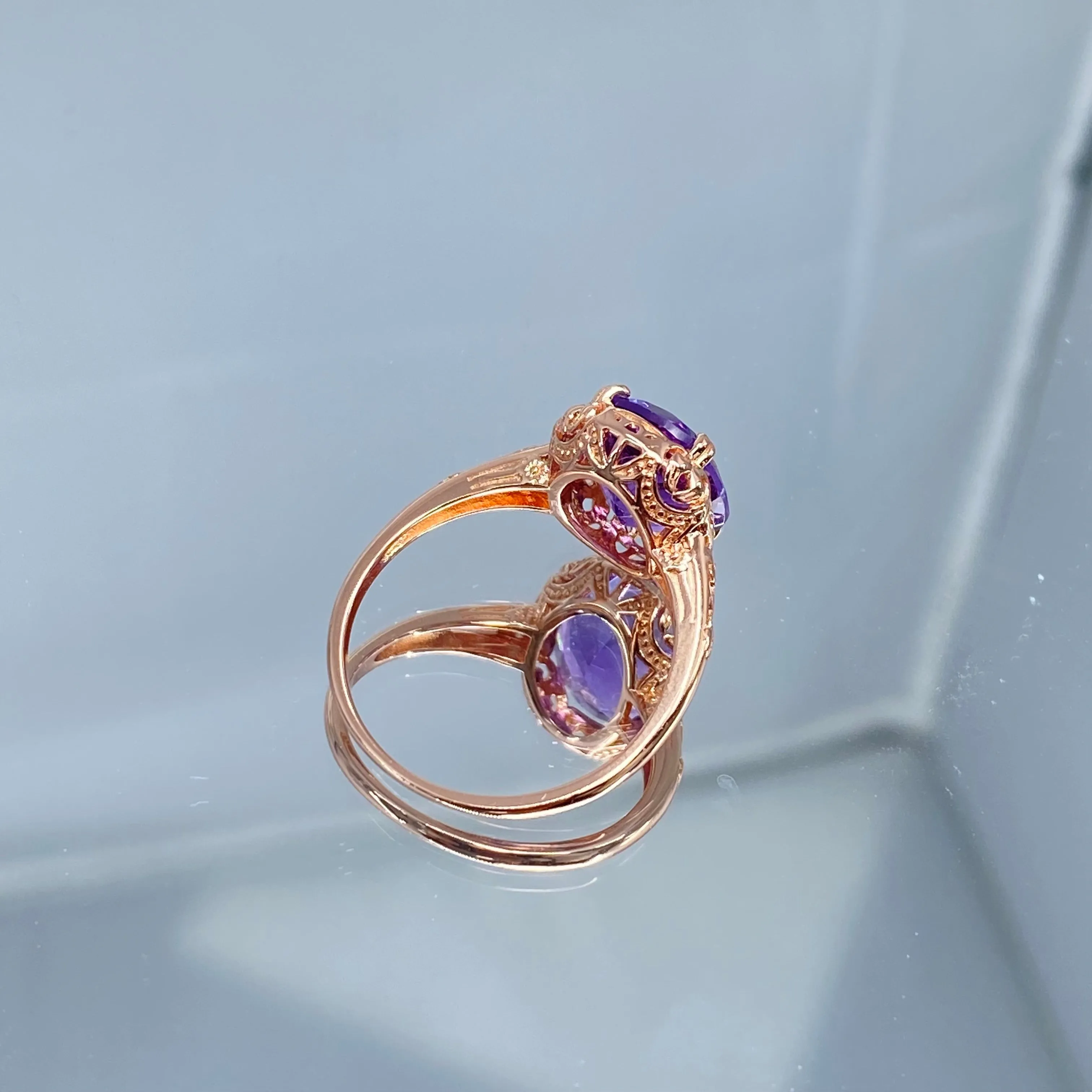 Natural Amethyst Ring, Size 5, Rose Gold plated, Edwardian Jewelry #D70z - Ready to Ship