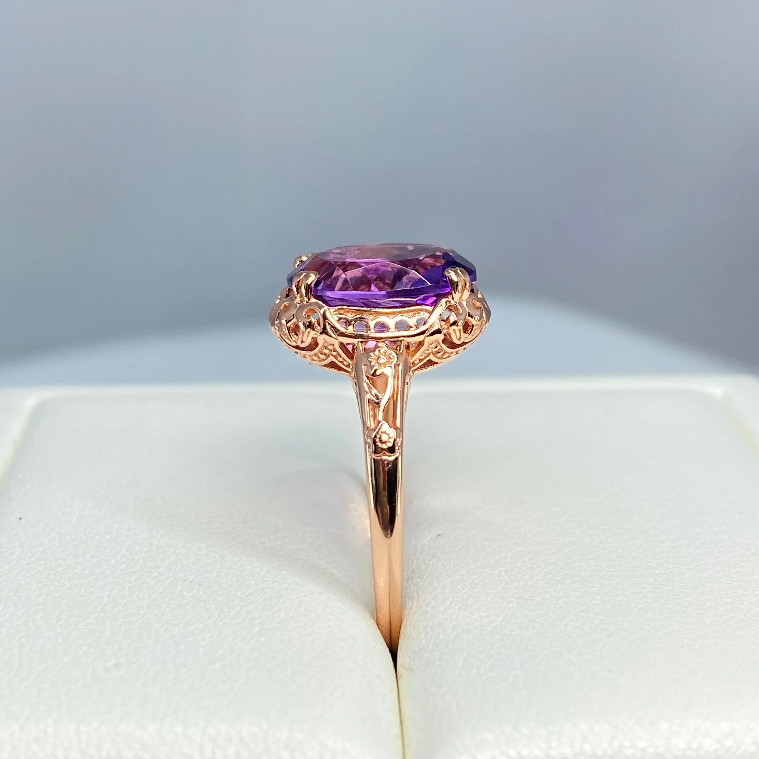 Natural Amethyst Ring, Size 5, Rose Gold plated, Edwardian Jewelry #D70z - Ready to Ship