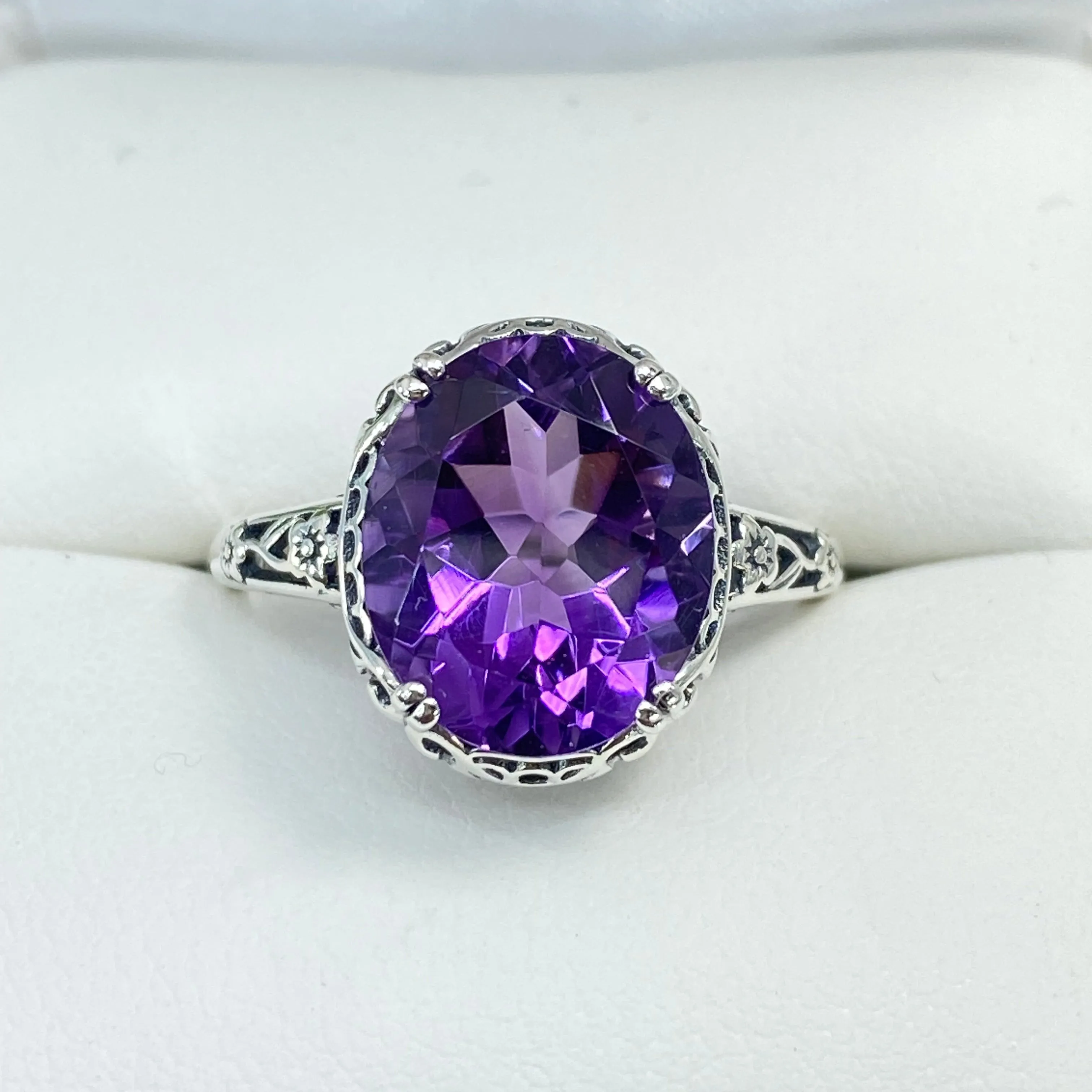 Natural Amethyst Ring, Size 8, Edwardian Antique Reproduction Jewelry #D70z - Ready to Ship