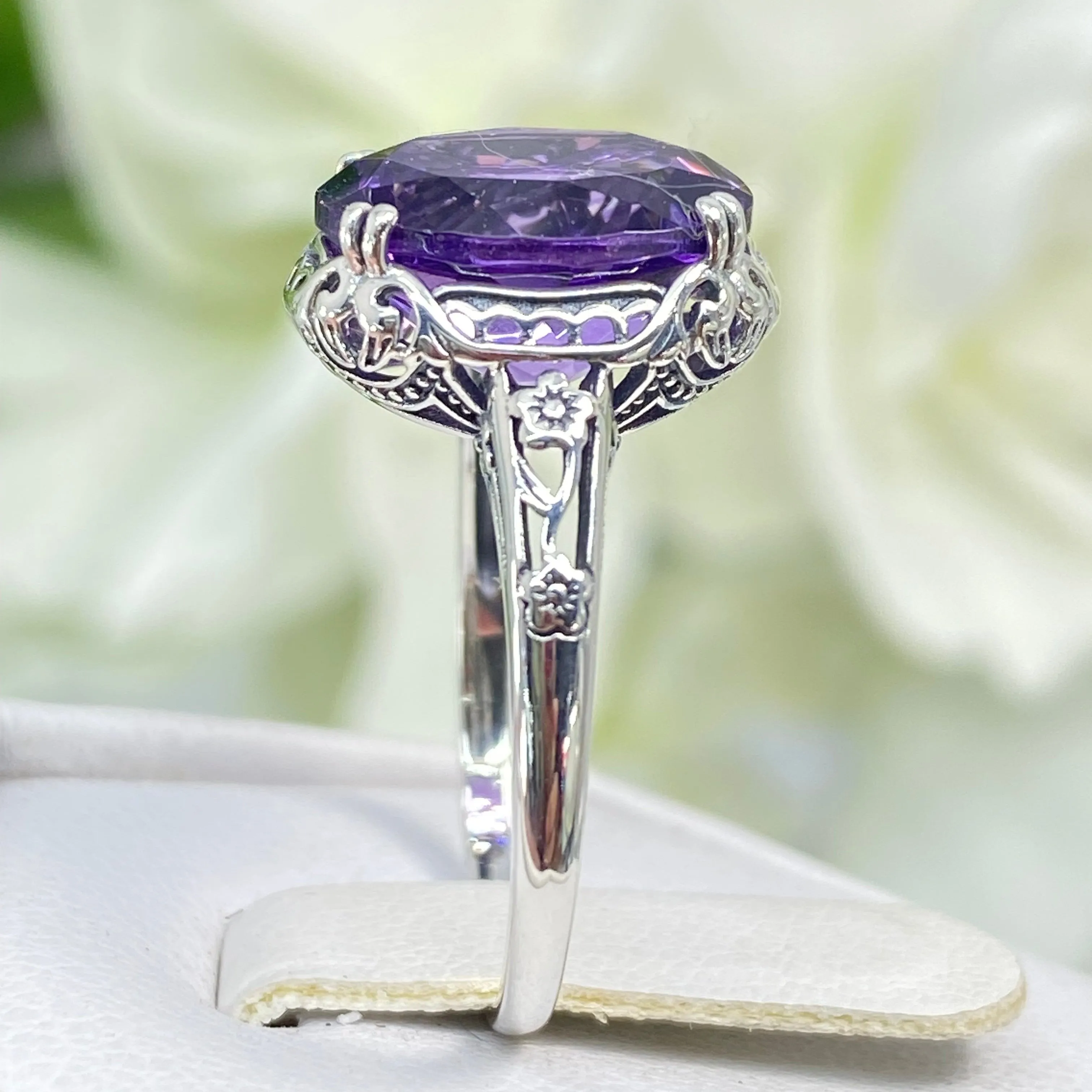 Natural Amethyst Ring, Size 8, Edwardian Antique Reproduction Jewelry #D70z - Ready to Ship