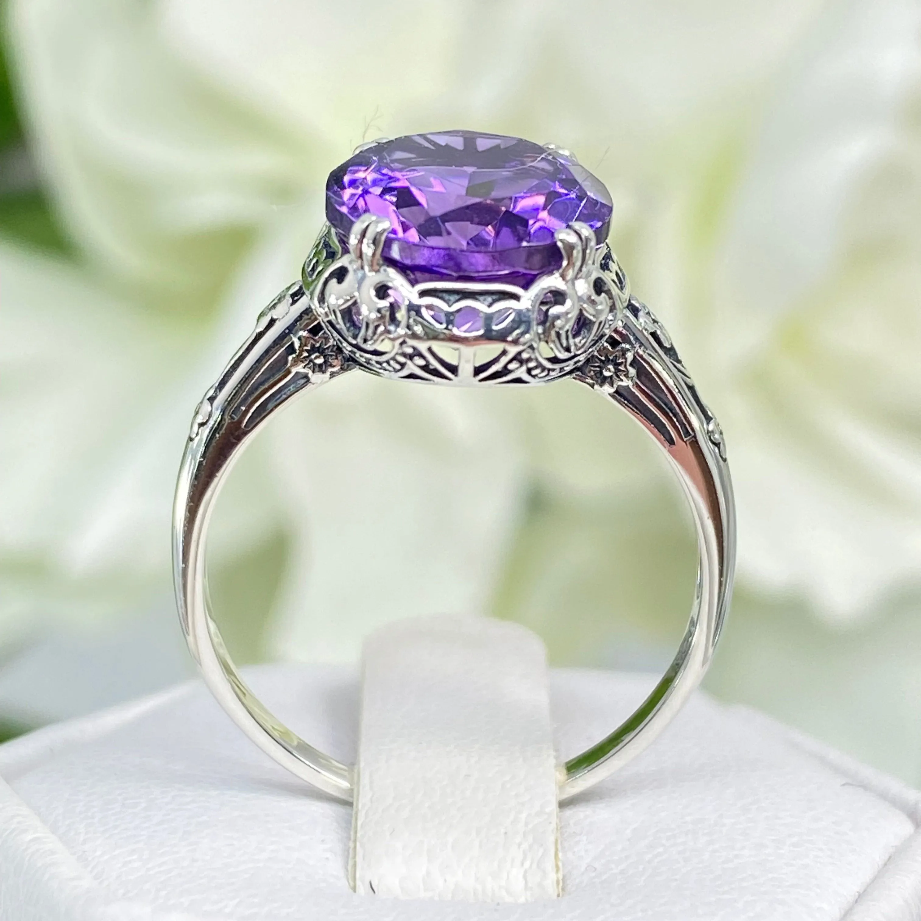 Natural Amethyst Ring, Size 8, Edwardian Antique Reproduction Jewelry #D70z - Ready to Ship