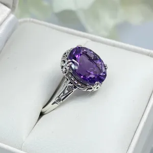 Natural Amethyst Ring, Size 8, Edwardian Antique Reproduction Jewelry #D70z - Ready to Ship