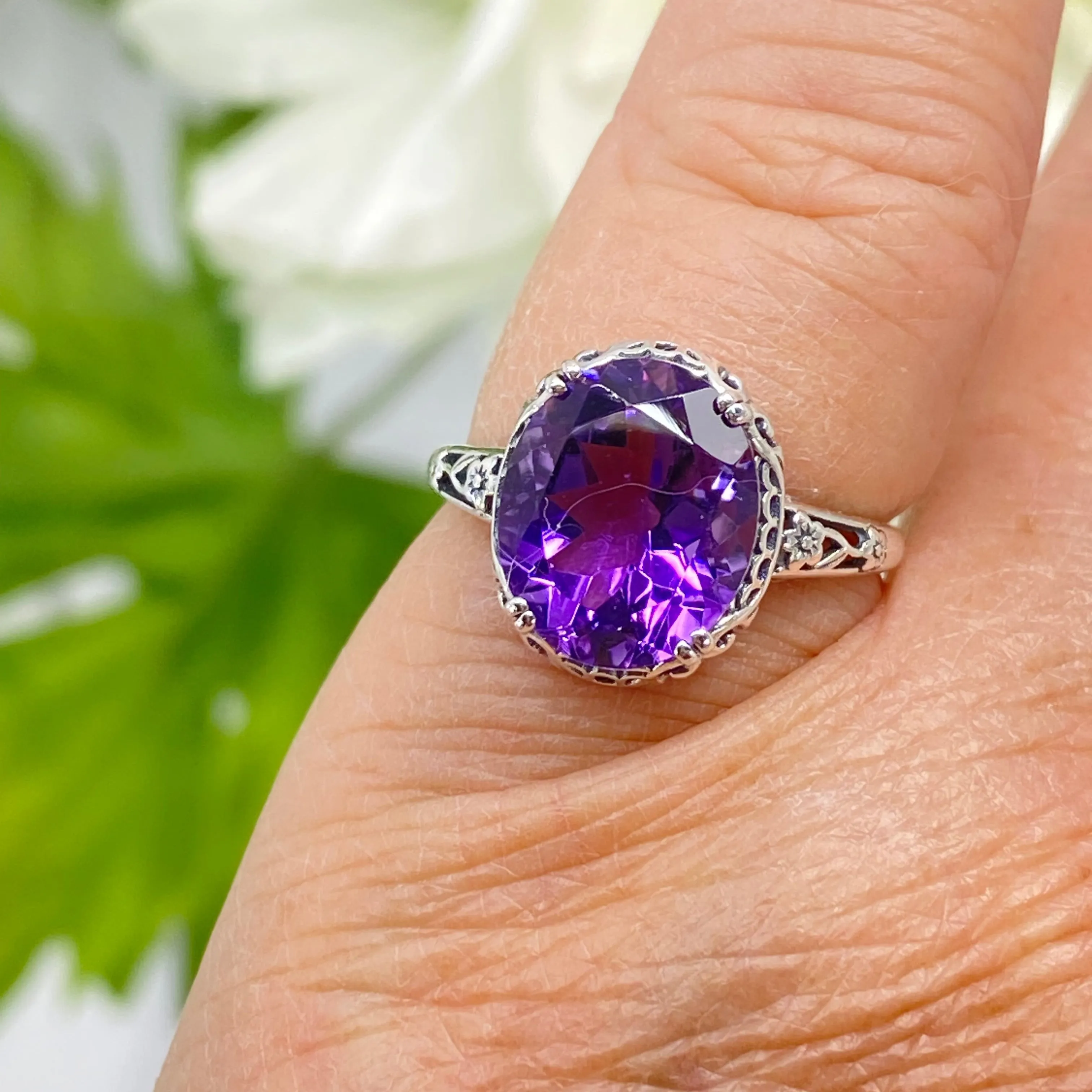 Natural Amethyst Ring, Size 8, Edwardian Antique Reproduction Jewelry #D70z - Ready to Ship