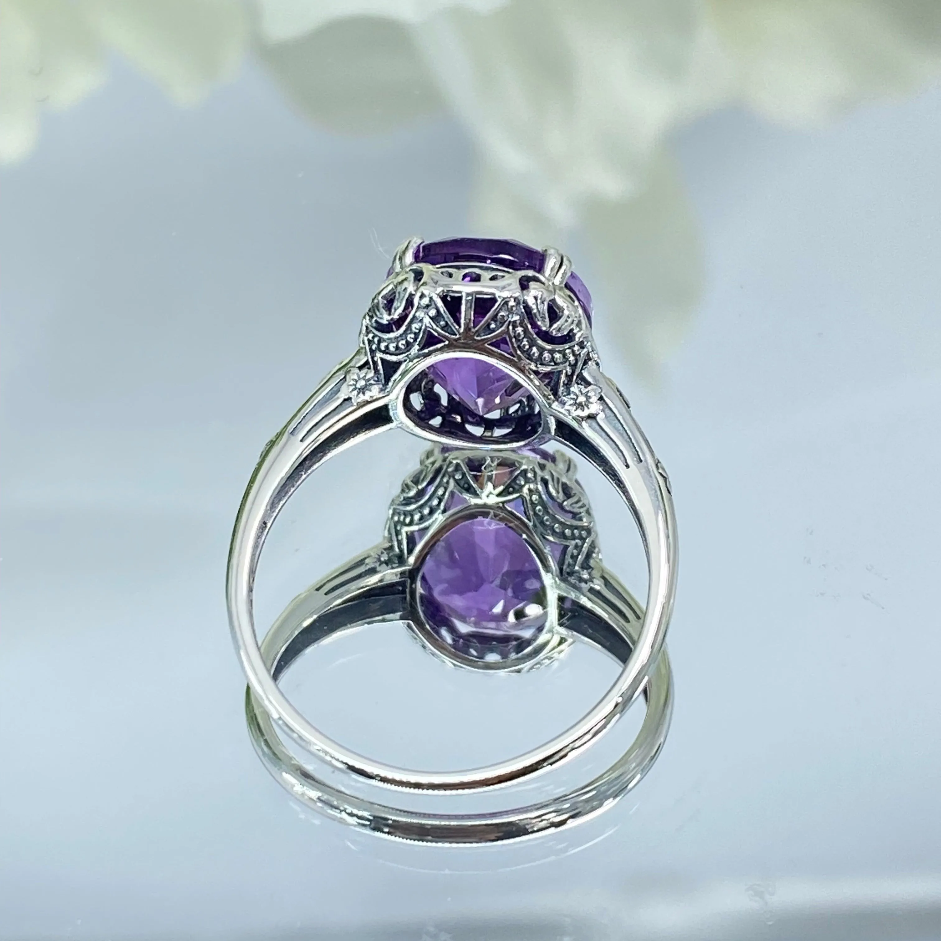 Natural Amethyst Ring, Size 8, Edwardian Antique Reproduction Jewelry #D70z - Ready to Ship