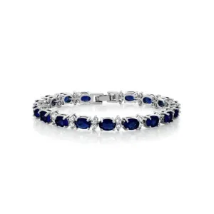 Natural Blue Sapphire 925 Sterling Silver Tennis Bracelet Jewelry