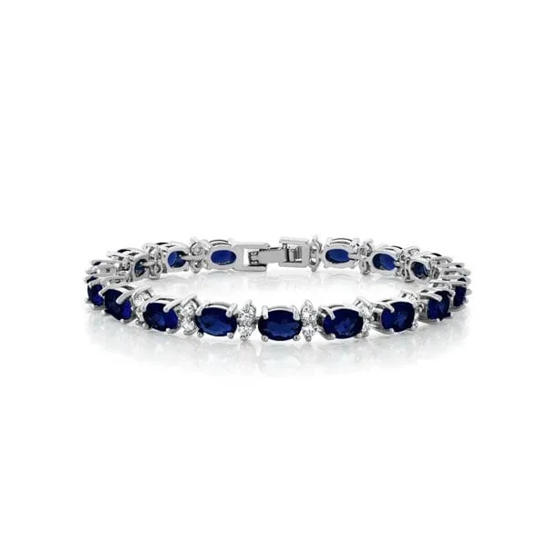 Natural Blue Sapphire 925 Sterling Silver Tennis Bracelet Jewelry