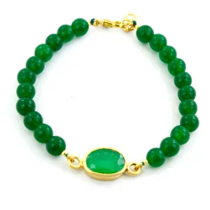 Natural Green Emerald (Panna) Bead Bracelet in Panchdhatu