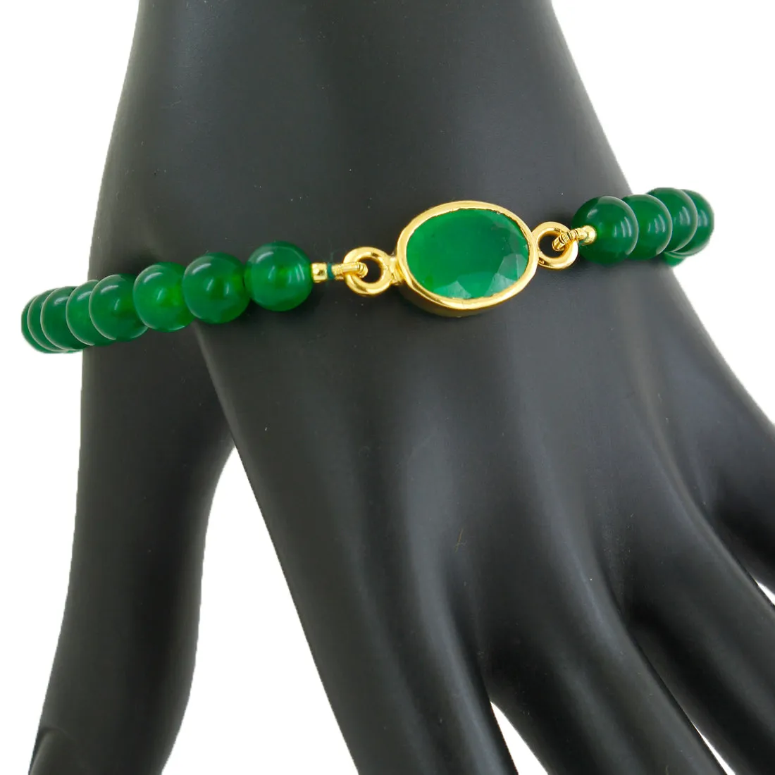 Natural Green Emerald (Panna) Bead Bracelet in Panchdhatu