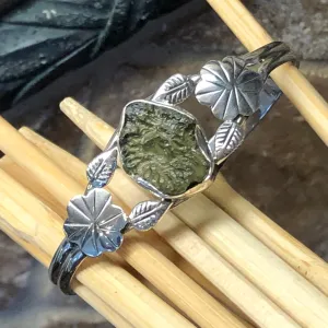 Natural Moldavite 925 Solid Sterling Silver Cuff Bracelet