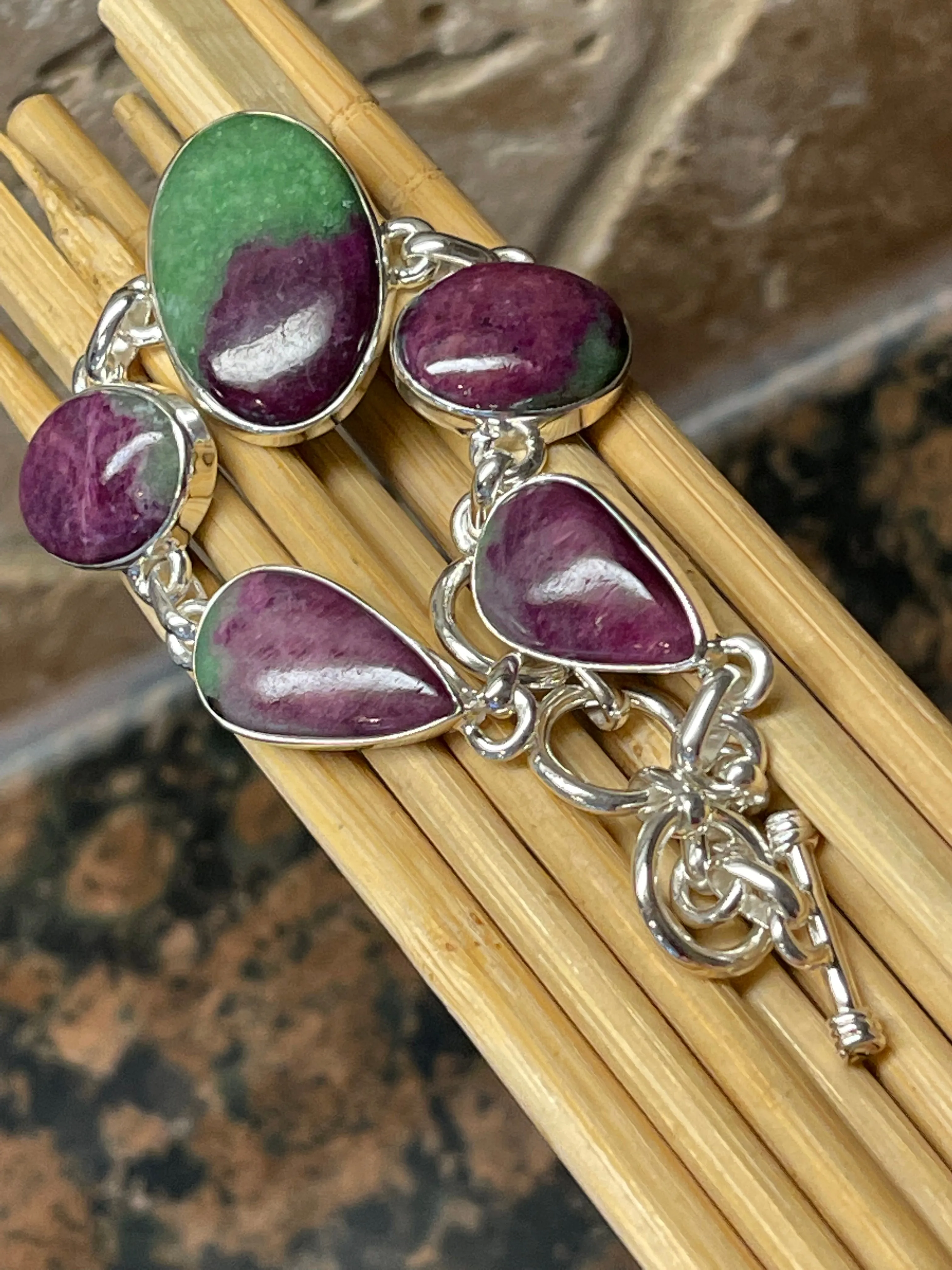 Natural Ruby in Zoisite 925 Solid Sterling Silver Bracelets 7"