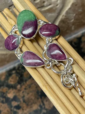 Natural Ruby in Zoisite 925 Solid Sterling Silver Bracelets 7"