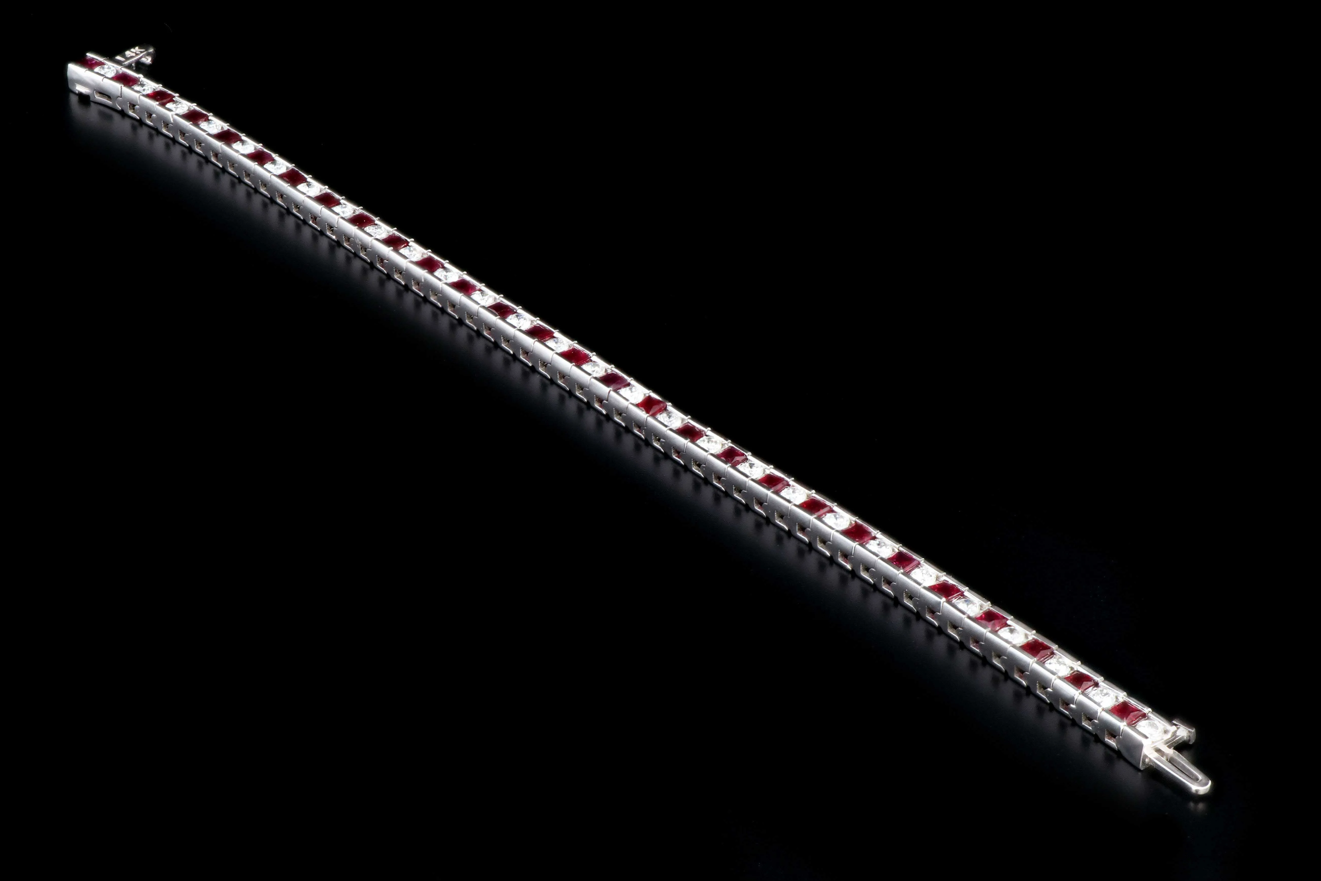 New 14K White Gold 2.3 Carat Diamond and 5.5 Carat Ruby Tennis Bracelet