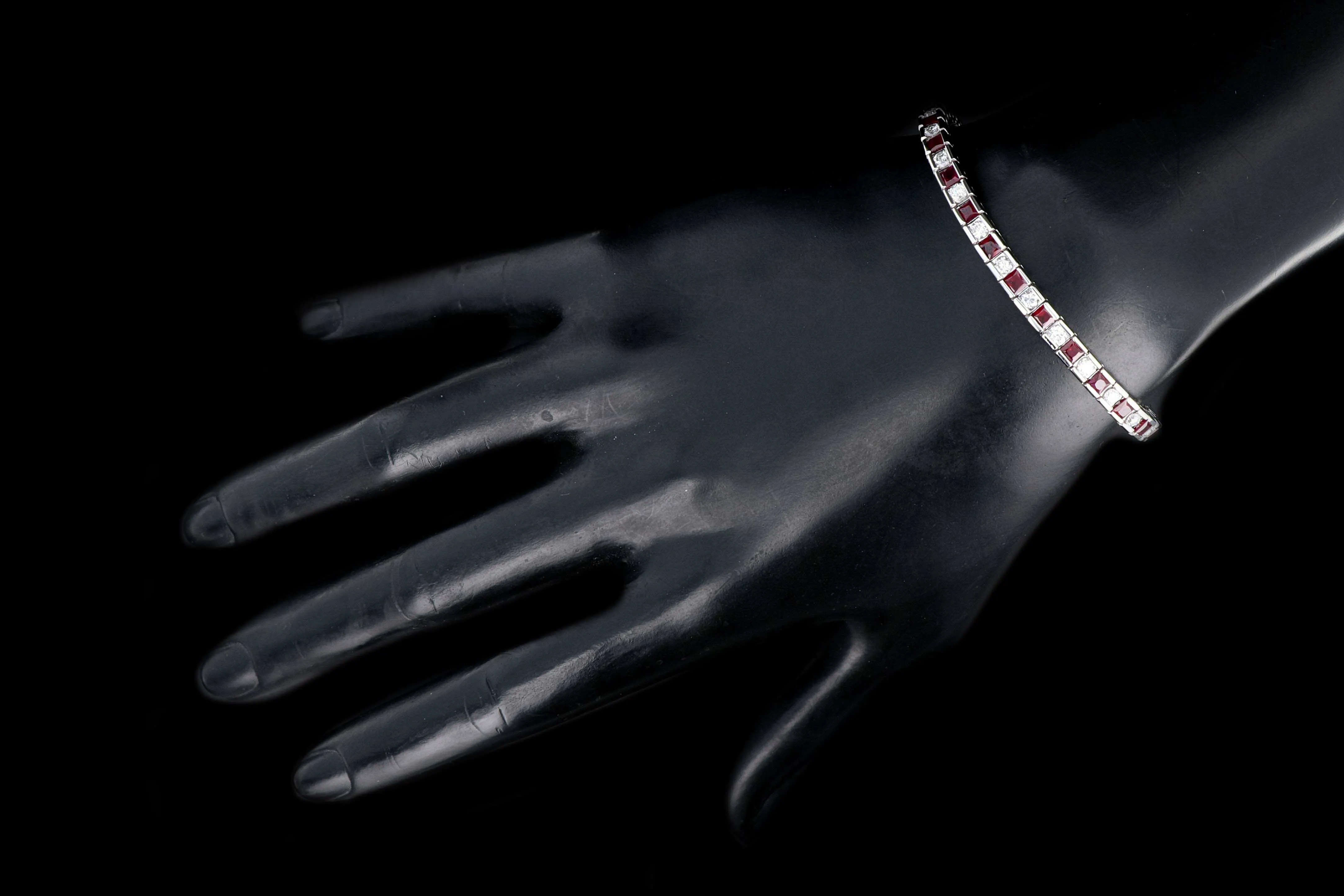 New 14K White Gold 2.3 Carat Diamond and 5.5 Carat Ruby Tennis Bracelet