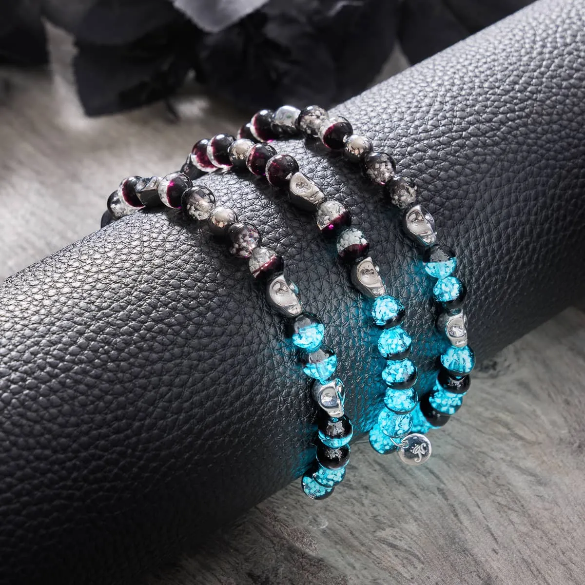 Nightfall Curse | .925 Sterling Silver | Firefly Glass Skull Bracelet