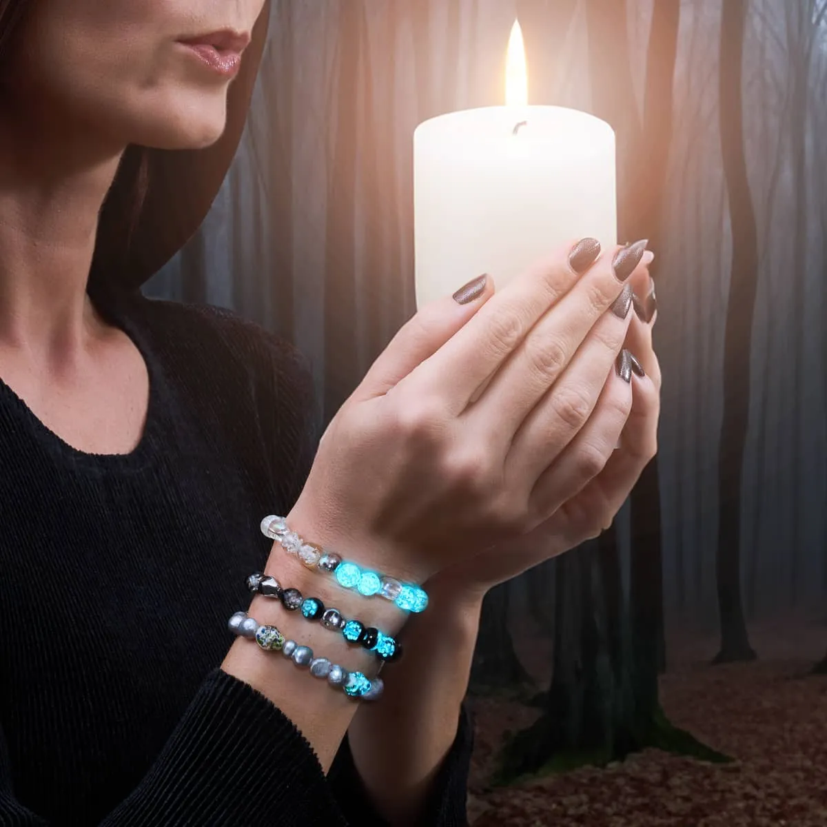 Nightfall Curse | .925 Sterling Silver | Firefly Glass Skull Bracelet