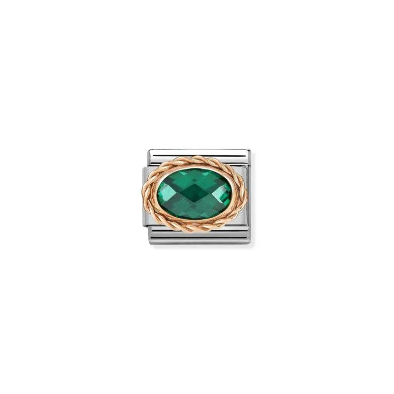 Nomination Composable Link Rope, Faceted Emerald Green Cubic Zirconia, 9K Rose Gold