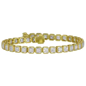 Norman Silverman18k Yellow Gold Bezel Asscher CUT Diamond Bracelet 37D=11.41TW F /VVS-VS BR 7" length