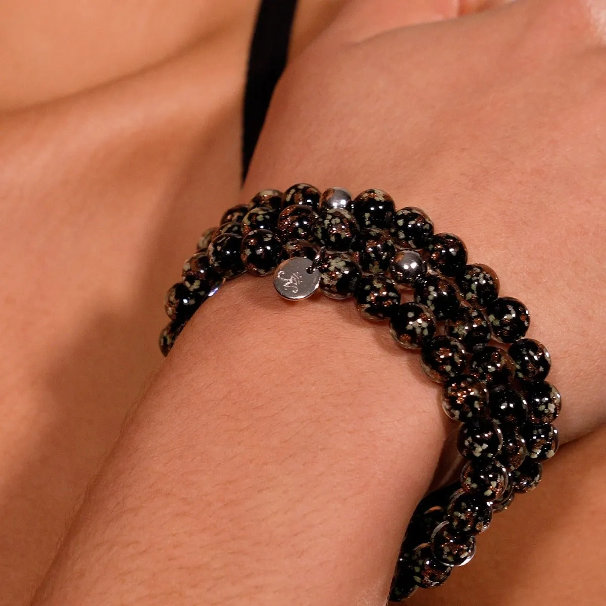 Obsidian | .925 Sterling Silver | Firefly Glass Bracelet