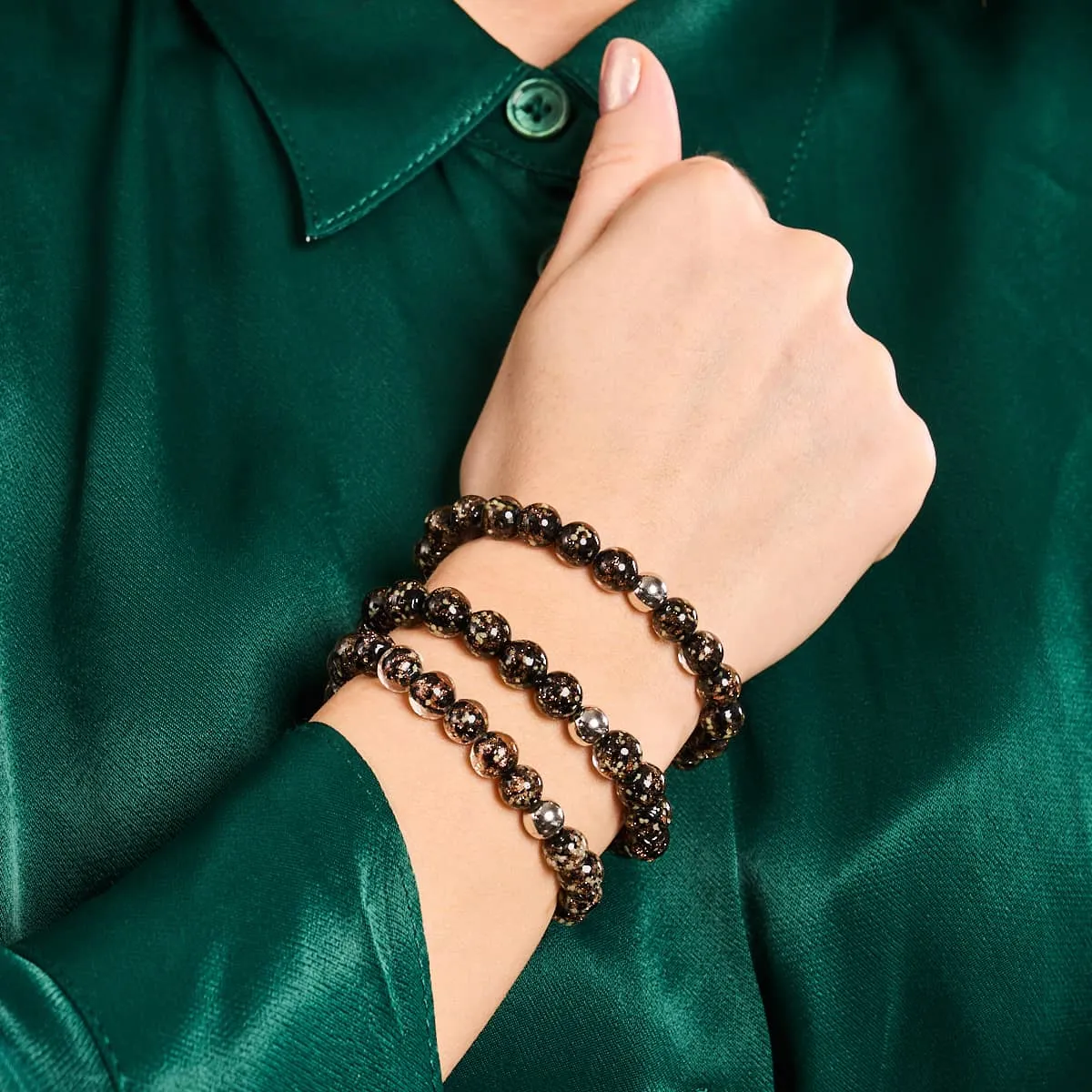 Obsidian | .925 Sterling Silver | Firefly Glass Bracelet