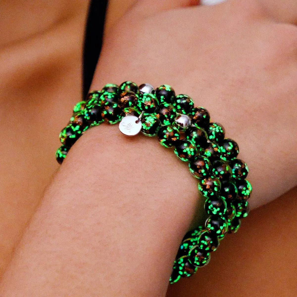 Obsidian | .925 Sterling Silver | Firefly Glass Bracelet