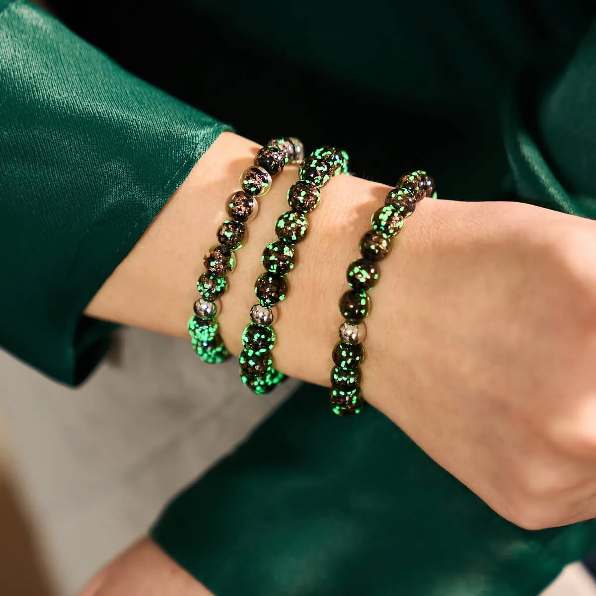 Obsidian | .925 Sterling Silver | Firefly Glass Bracelet