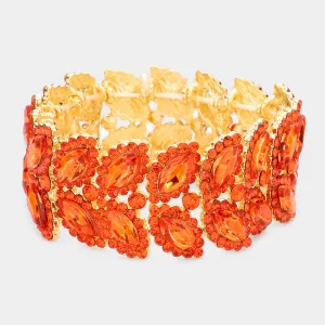Orange Crystal Marquise Stone Stretch Pageant Bracelet  | Large Bracelet | 558325