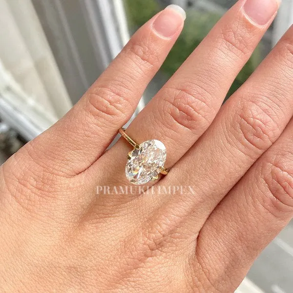Oval shape Moissanite Engagement Ring, 3.77ct Solid 14K Yellow Gold, promise ring, forever one, Unique Design Man Made Diamond Wedding Ring