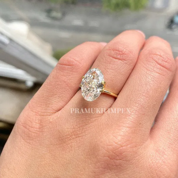 Oval shape Moissanite Engagement Ring, 3.77ct Solid 14K Yellow Gold, promise ring, forever one, Unique Design Man Made Diamond Wedding Ring
