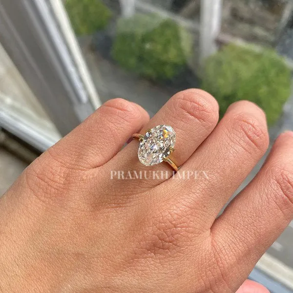 Oval shape Moissanite Engagement Ring, 3.77ct Solid 14K Yellow Gold, promise ring, forever one, Unique Design Man Made Diamond Wedding Ring