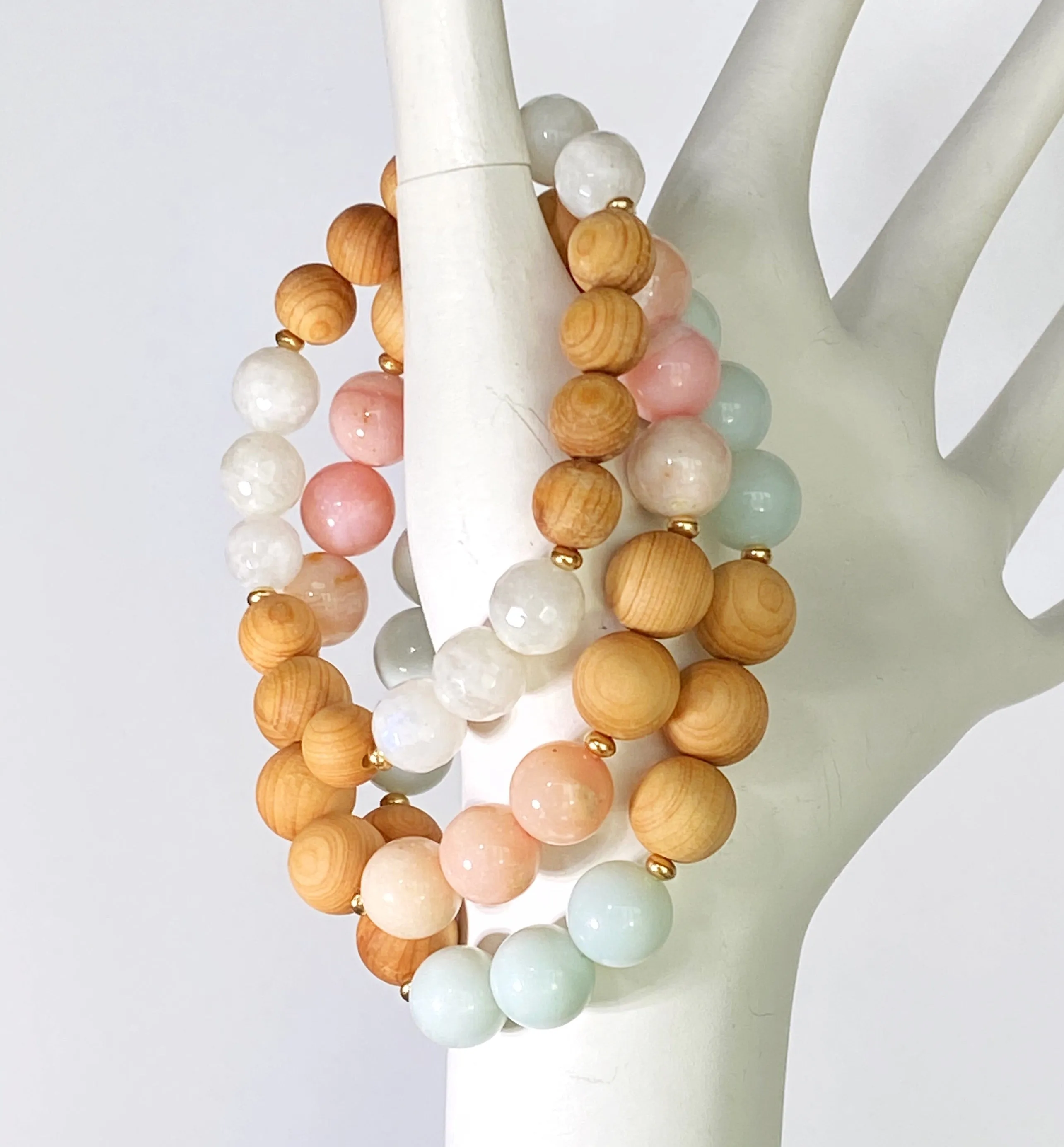 Pastel Gemstone Sandalwood Stretch Stacking Bracelet Set