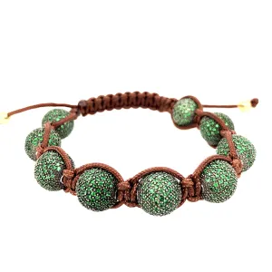 Pave Diamond Beaded Bead Ball Macramé Bracelet In 14k White Gold