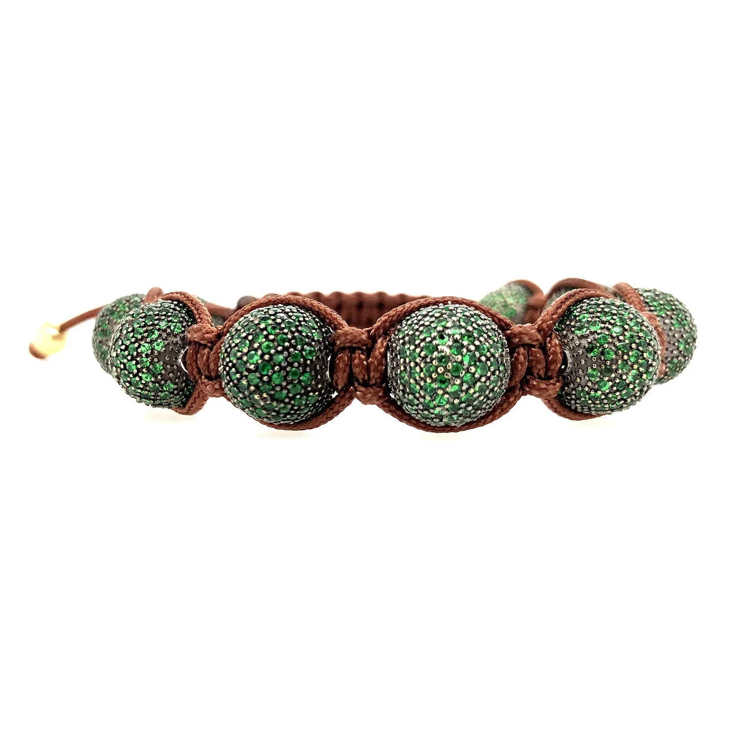 Pave Diamond Beaded Bead Ball Macramé Bracelet In 14k White Gold