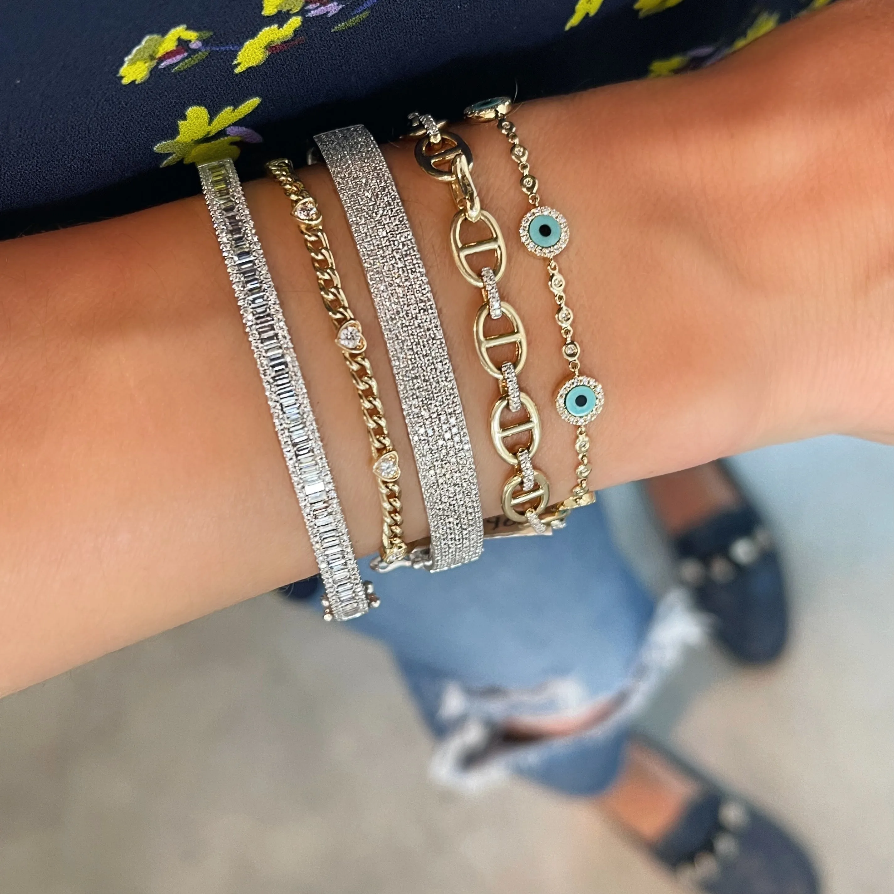 Pave Edge Diamond Baguette Bangle Bracelet