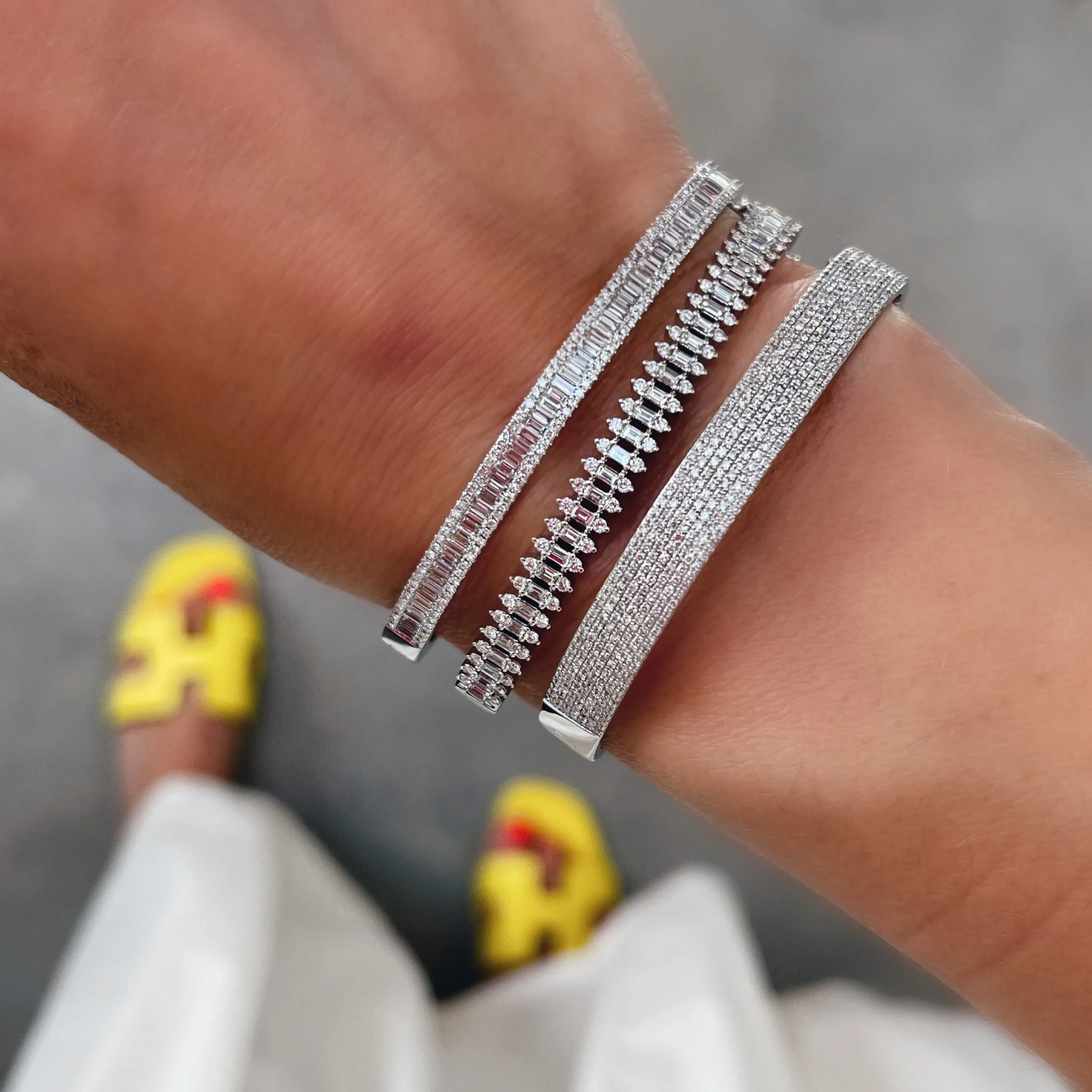 Pave Edge Diamond Baguette Bangle Bracelet