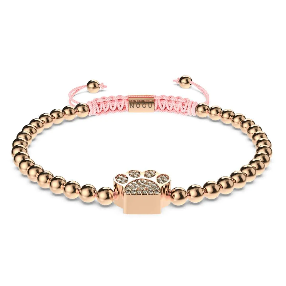 Paw | 18k Rose Gold | Pink | Crystal Pup Print | Macrame Charmballa Bracelet