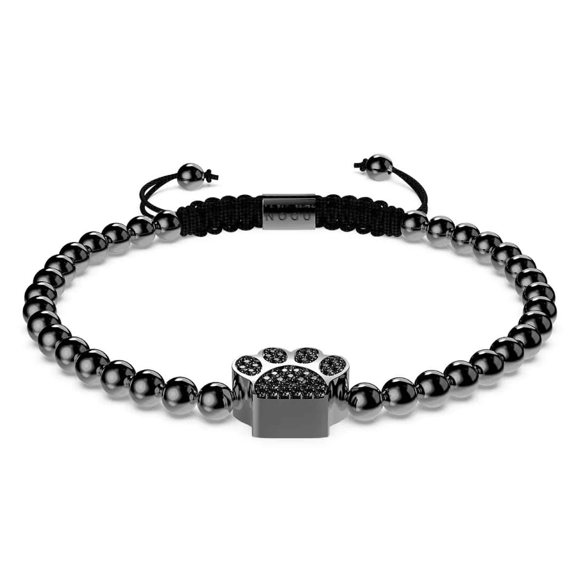 Paw | Gunmetal | Black | Crystal Pup Print | Macrame Charmballa Bracelet