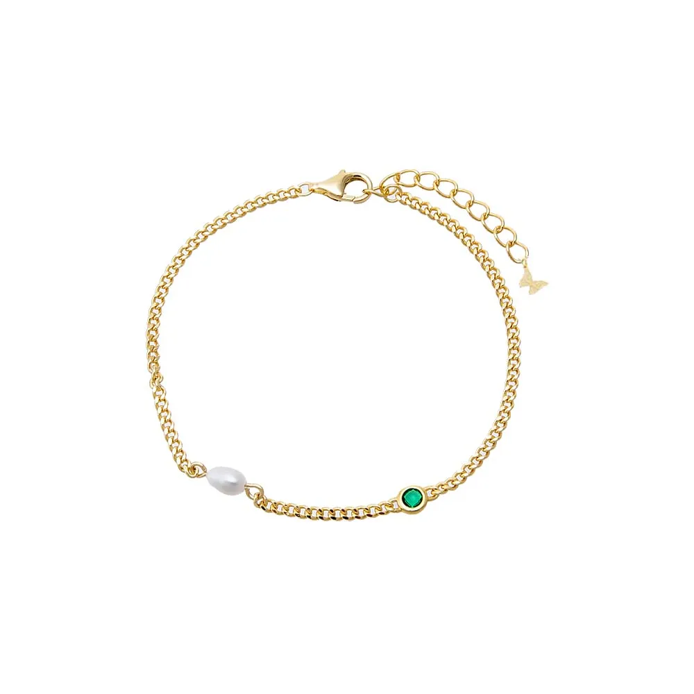 Pearl & Colored CZ Bezel Cuban Bracelet