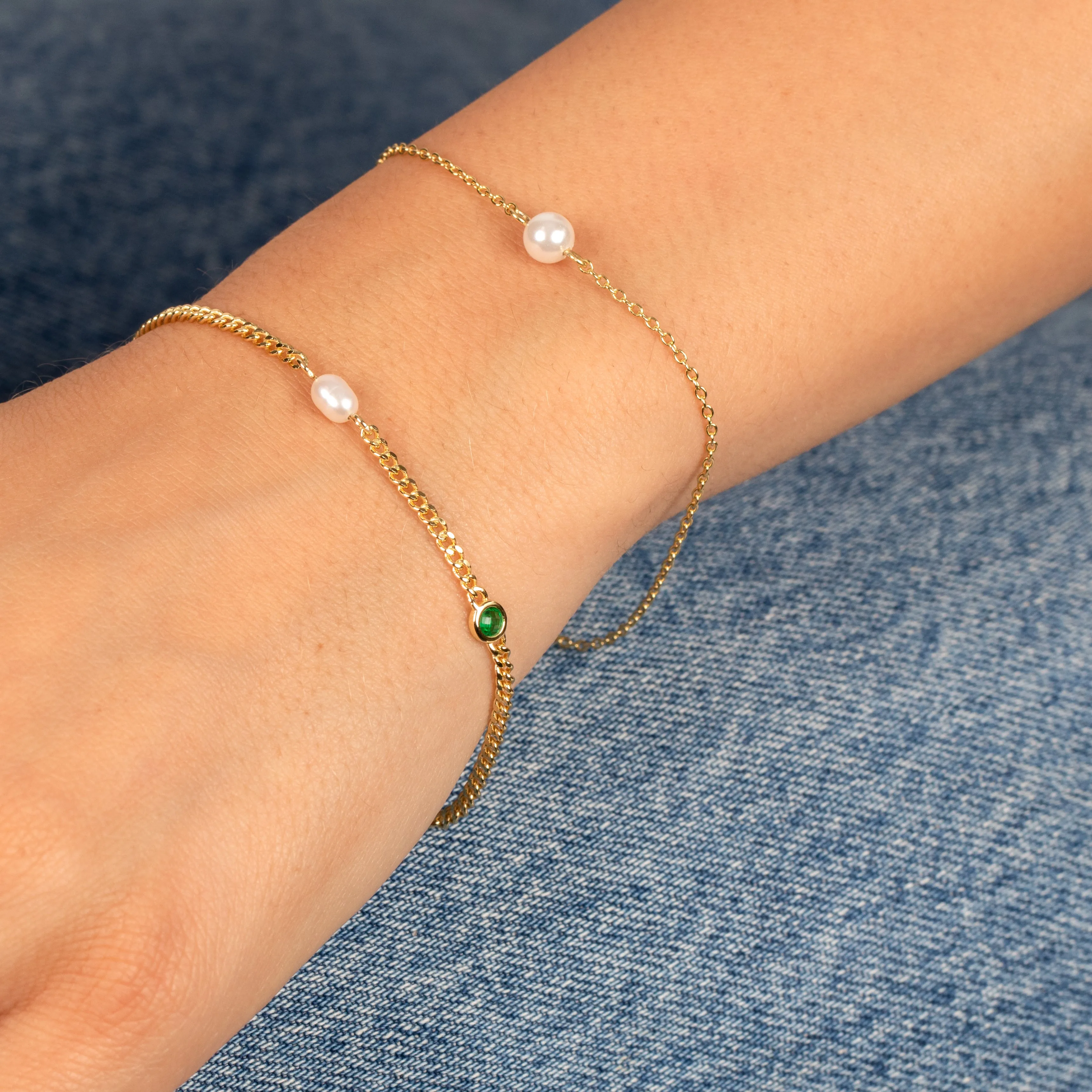 Pearl & Colored CZ Bezel Cuban Bracelet