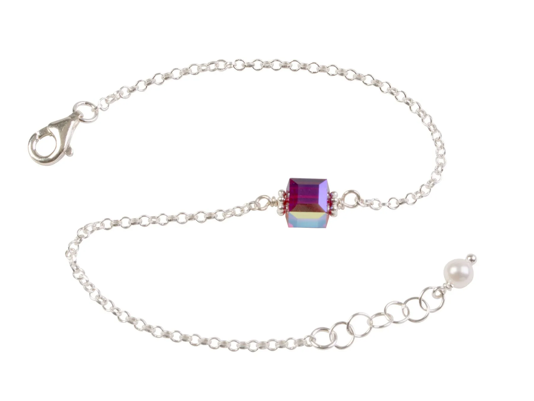 Peridot Green Crystal Cube Chain Bracelet