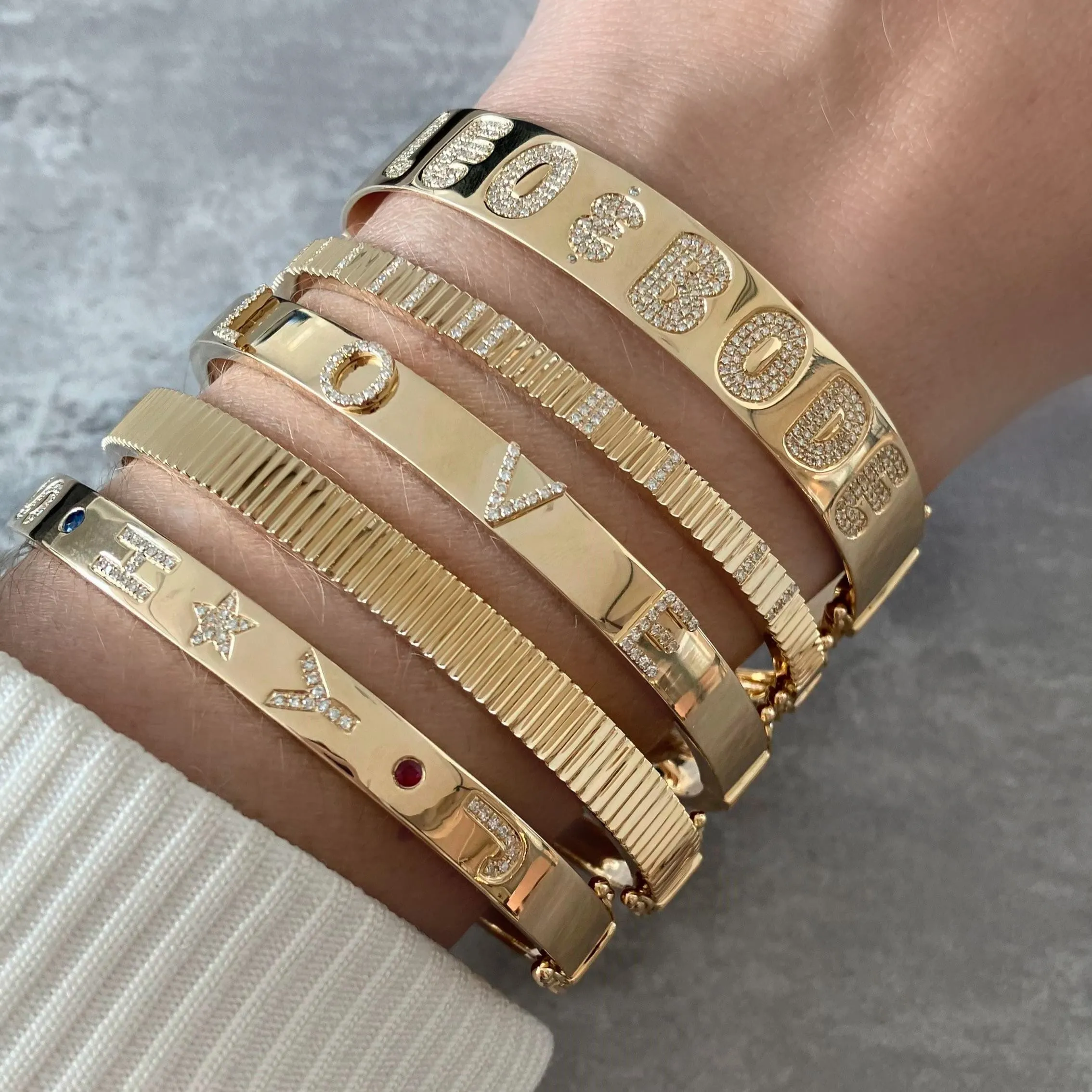 Personalized Three Dimensional Diamond Bangle