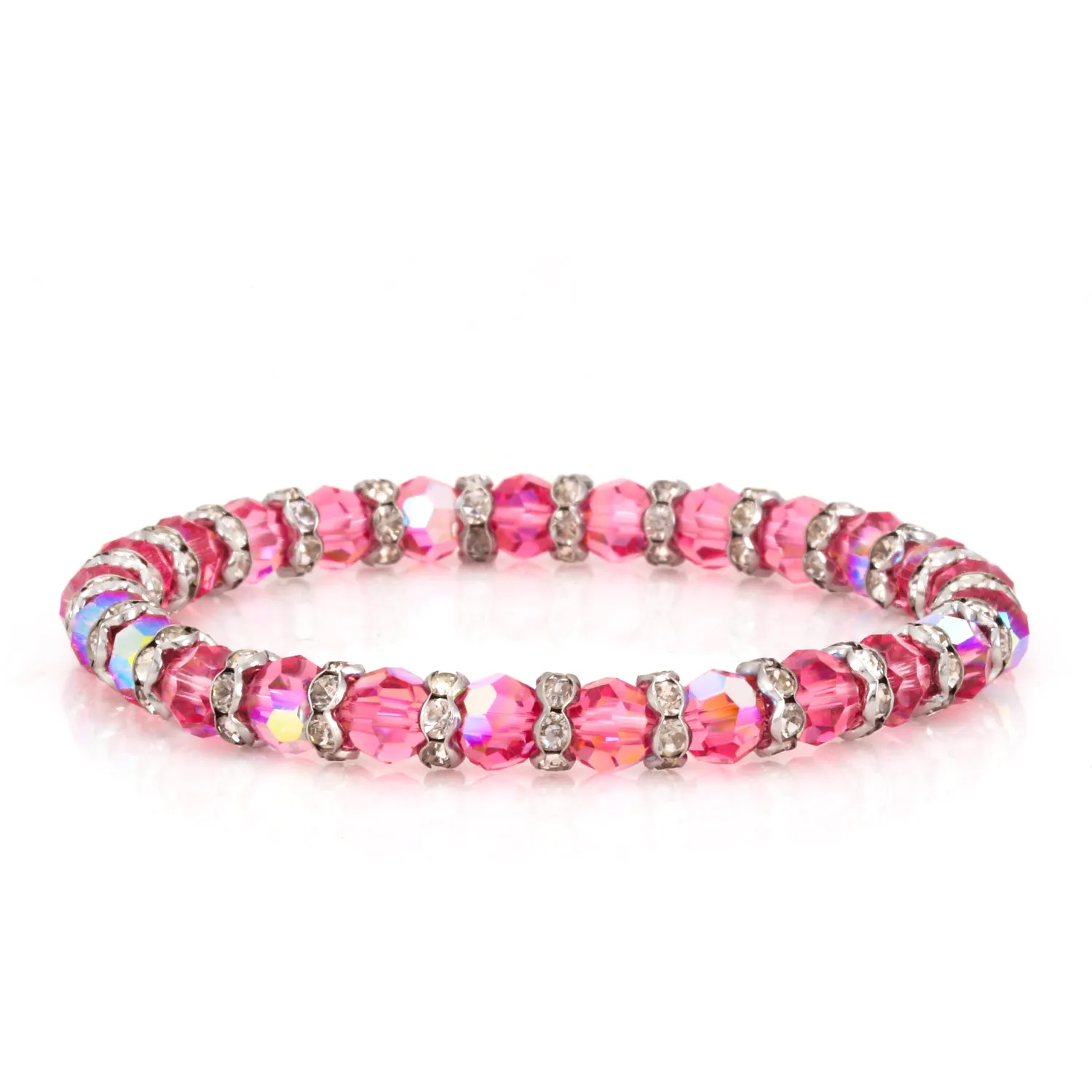 PINK BEADS CRYSTAL STRETCH BRACELETS #HNB88436RD-RS (IG22)